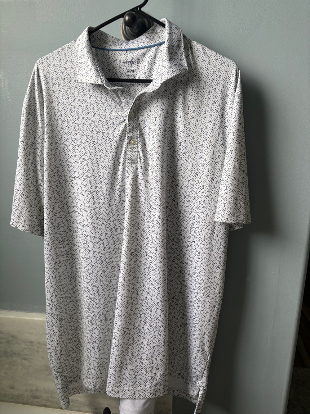 johnnie-O White Polo with Liquor and wine microprint